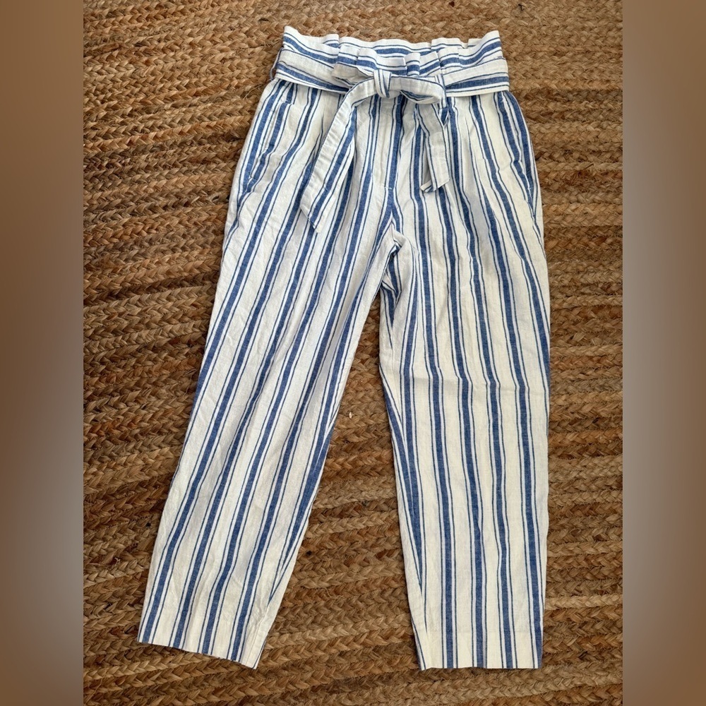 Boden Size 6 St. Ives Striped Linen Blend Paper Bag Trouser Pants
